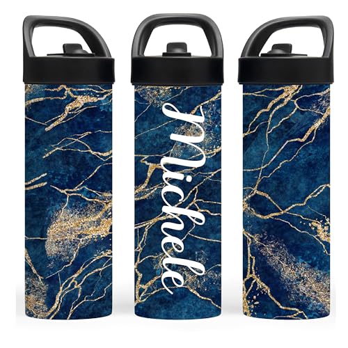 Custom Leakproof Water Bottle 20oz| Gym Tumblers| Running Cup| Adult Tumbler| Marble Sport Bottle (Emerald) - color: Emerald