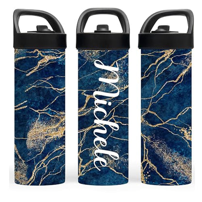 Custom Leakproof Water Bottle 20oz| Gym Tumblers| Running Cup| Adult Tumbler| Marble Sport Bottle (Emerald) - color: Emerald