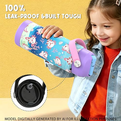 Boys Girls Axolotls Water Bottle for School，Kids 18 oz Insulated Stainless Steel Cup with Straw, Double-Wall Vacuum Leakproof Salamander - color: C15.Axolotls