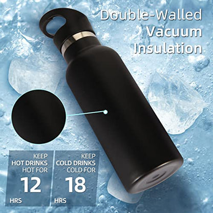 Volhoply 17oz Kids Insulated Water Bottle,Stainless Steel Water Bottles with Straw Lid,Double Wall Vacuum Metal Cups Water Bottle,Reusable Sports Water Flask Keep Hot & Cold for School (Black,1 Set) - color: Black