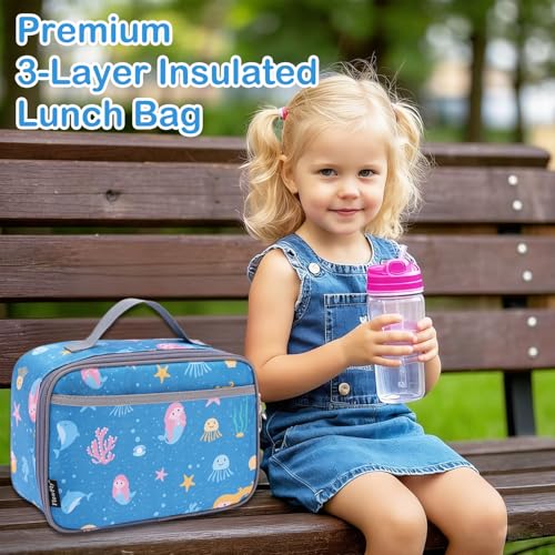 FlowFly Kids Lunch box Insulated Soft Bag Mini Cooler Back to School Thermal Meal Tote Kit for Girls, Boys, Mermaid - color: Mermaid1