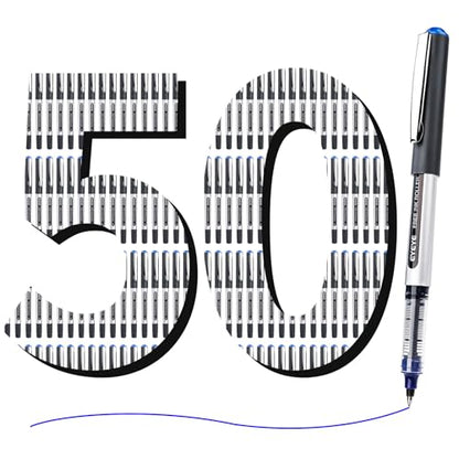 EYEYE 0.5mm Rollerball Pens Blue, 50 Pack Extra Fine Point Liquid Ink Roller Ball Pen Quick Dry, Blue Ink Pens Fine Point Smooth Writing Pen for Journaling, Note Taking, Office, School Supplies - color: Blue