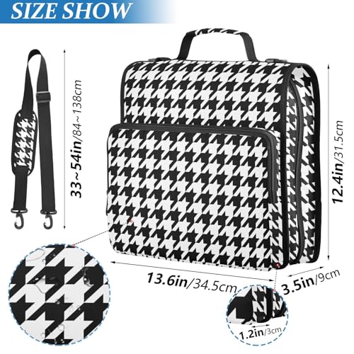 Zipper Binder Bag 3 Ring File Folder Portfolio Organizer Zippered Binder Bags with Strap Fits Laptop Women Men - color: Multi-classic Houndstooth