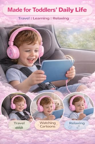 K6 Kids Headphones for Toddler & Kids Ages 2-12, 85/94dB Safe Volume Limited, Wired with 3.5mm Jack, HD Microphone, Adjustable & Foldable, On-Ear Headphones for Tablet, School, Travel, iPad - color: Pink