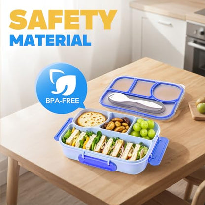 EASYFUN Bento Box Adult, Lunch Box, 4-Compartment Lunch Containers, Drop-Proof, Dishwasher Safe & Made with BPA-Free Materials (Blue) - color: Blue