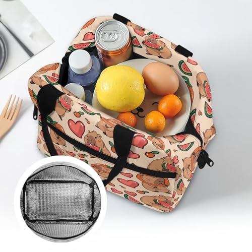 Capybara Lunch Box for Girls 8-12 Watermelon One Piece Lunch Box for Girls 8-10 Preschool Meal Bag Kids 6-8 Kindergarten Toddler Elementary School Adjustable Shoulder Strap Portable - color: Capybara Watermelon
