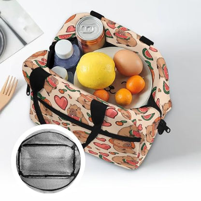 Capybara Lunch Box for Girls 8-12 Watermelon One Piece Lunch Box for Girls 8-10 Preschool Meal Bag Kids 6-8 Kindergarten Toddler Elementary School Adjustable Shoulder Strap Portable - color: Capybara Watermelon