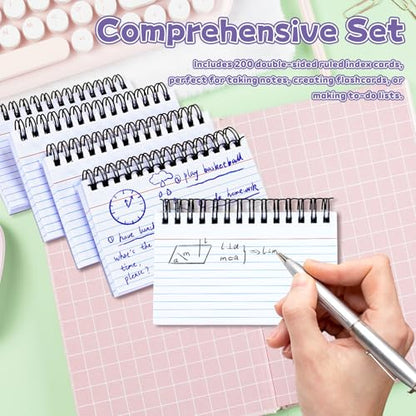 Tecmisse 200 PCS Index Cards, 3x5 Inches Spiral Bound Index Cards, Ruled Flashcards, White Notecards for Taking to Do List, School and Office Use (White)