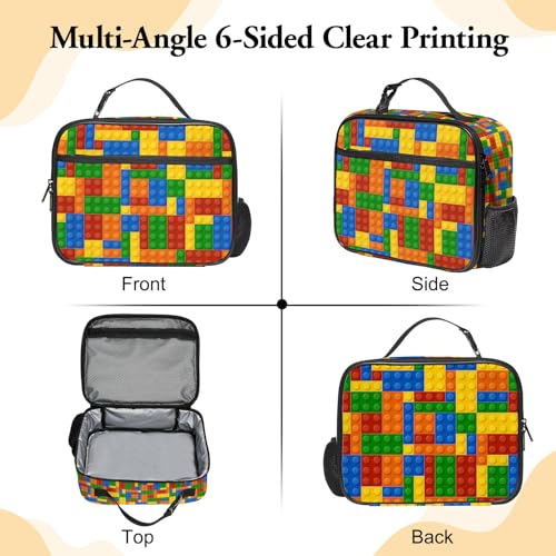 WOBAGMEN Brick Lunch Box for Kids, Cute Insulated Lunch Bag for Boys Girls,Waterproof Lunch Box with Water Bottle Holder for Teens Adults Picnic Travel Back to School (Brick) - color: Brick