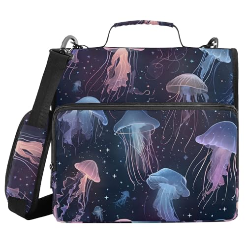 ALAZA Zipper Binder 3 Ring Beautiful Jellyfish Binder Organizer with Zipper and Shoulder Strap Large Capacity Multi-Pocket Trapper Keeper File Folder for Office Supplies - color: Multicolored 9