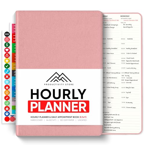 Hourly Planner & Appointment Book (8.5” x 11”) - Premium Hourly Planner with Daily Schedule & 30-Minute Time Slots for Better Time Management by PRODUCTIVITY STORE (A4, Pink) - color: Pink