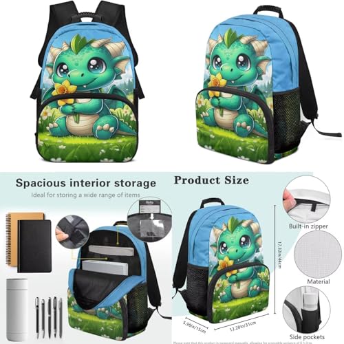 Cute Dinosaur Backpack with Lunch Box, Pencil Pouch, Water Bottle Sleeve - 4 Pcs Kids School Book Bag Set for Elementary Boys Girls - color: Cute Dinosaur