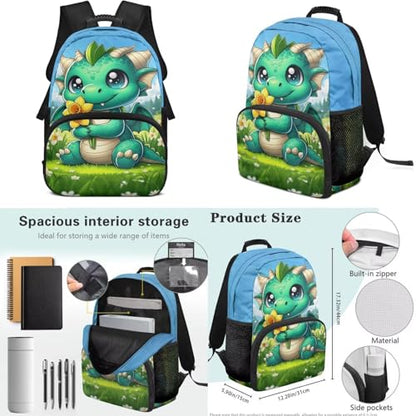 Cute Dinosaur Backpack with Lunch Box, Pencil Pouch, Water Bottle Sleeve - 4 Pcs Kids School Book Bag Set for Elementary Boys Girls - color: Cute Dinosaur