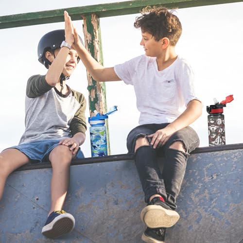 Kids Water Bottle for School, 20 Oz Plastic Straw Water Bottle with Silicone Spout and Leakproof Cover, Dishwasher Safe (Dinosaur/Spacecraft) - color: Dinosaur/Spacecraft, size: 20 Ounces