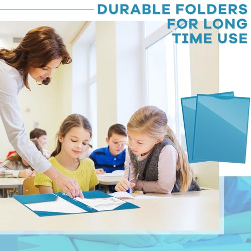 Henoyso 48 Pcs Plastic Folder with Clear Front Pocket and 3 Prongs Heavy Duty Plastic Folders with Card Slot Pocket Folders with Prongs for School Office Home (Gemstone Blue) - color: Gemstone Blue