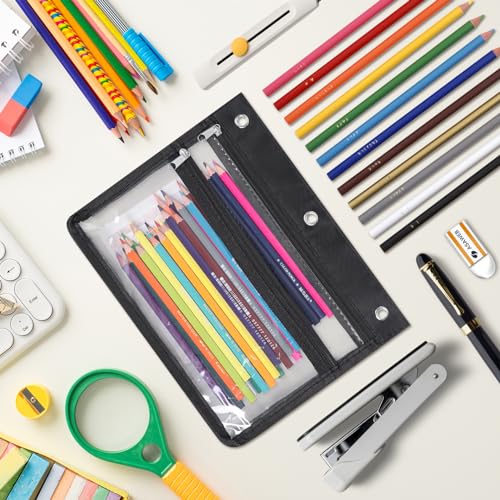 YoeeJob Pencil Pouch for 3 Ring Binder with 1.5 inch Expandable Large Capacity, 2 Pack Double Pockets Zipper Pencil Case, Pencil Binder Pouch for School Office Home - color: black