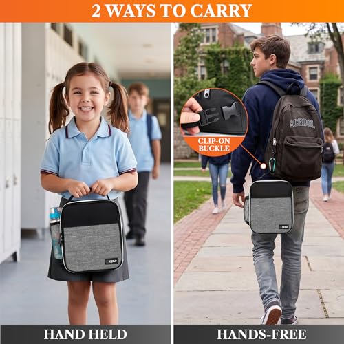 opux Insulated Lunch Bag for Kids Boys Girls, Small Compact Lunch Box with Wide Opening & Mesh Pockets, Reusable Lunch Pail for School, Work, Adults, Men, Women, Heather Grey - color: Heather Gray