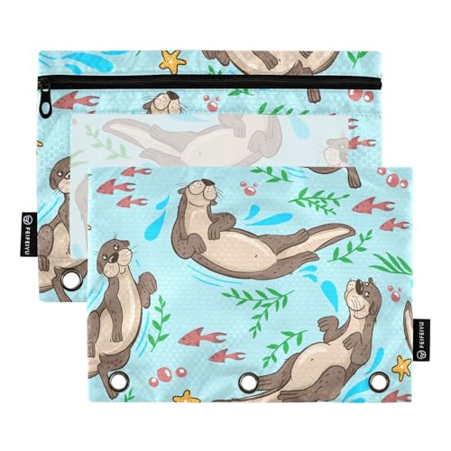 ZAZYXTJ Otter Binder Pencil Pouchs 3 Ring with Zipper Clear Window Office Organizers bag for School Students Teacher Supplies 2 Pack - color: Otter
