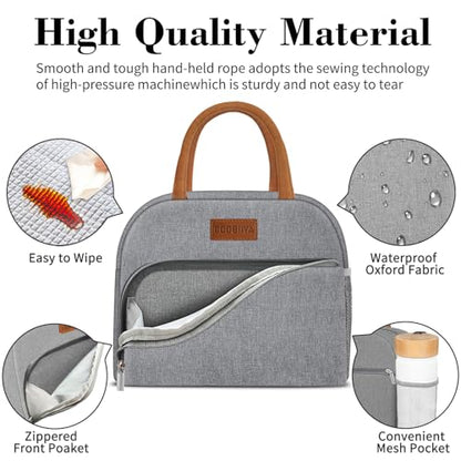 Coobiiya Insulated Lunch bag Women Reusable Cute Lunch Box for Women | Large Capacity Lunch Tote Cooler Thermal Leakproof for Work Travel Picnic - color: Gray