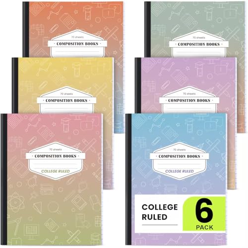 Oucaru Composition Notebook 6 Pack College Ruled, Gradient Cover Notebooks for School, 70 Sheets 7-1/2"x9-3/4, Back to School Supplies Journal for K-12 Students - color: Pastel Gradient, size: 6 Pack