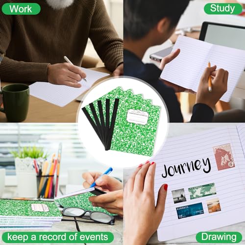 Seajan 20 Pack Composition Notebooks, Wide Ruled Paper, 7-1/2" x 9-3/4" Marble Hard Covers, 60 Sheets, Composition Notebooks Bulk for Students Back to School Adults Office Supplies(Green) - color: Green