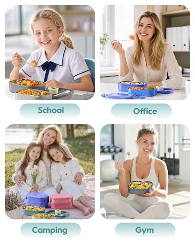 BiuLeon Bento Box Adult Lunch Box, 65 Oz Capacity Lunch Containers(Adjustable 2/3 Tier), BPA-Free, Leak-Proof and Stackable Bento Lunch Box, Microwave & Dishwasher Safe with Utensils(Green) - color: Green