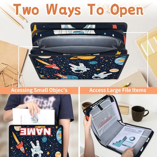 Custom Zipper Binder Galaxy Spaceman Rocket 3 Ring Binder 1.5 Inch Expanding Pockets File Folder Large Capacity Document Organizer Bag with Handle and Strap - color: Multi 3