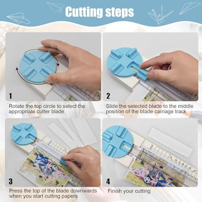 Paper Trimmer, 4 Styles Craft Paper Cutter Multi-Function Scrapbooking Tool for Cutting Paper Photos Scrapbook Postcard (Straight, Wave, Perforated and Creasing Lines) (Blue) - color: Blue