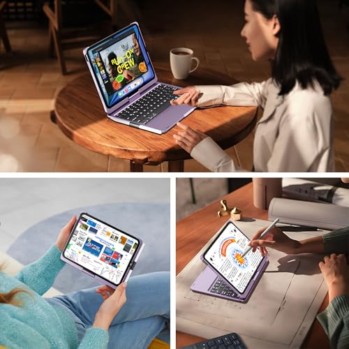 edaiser Swivel Keyboard Case for iPad 11th (A16) & 10th Generation, Purple | 360 Degree Rotatable Protective Cover | Pencil Holder | Multi-Touch Trackpad | RGB Backlit | Flexible Adjustable View Angle - color: Metallic Purple, size: iPad 10th/11th (a16)