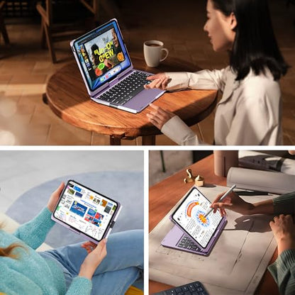 edaiser Swivel Keyboard Case for iPad 11th (A16) & 10th Generation, Purple | 360 Degree Rotatable Protective Cover | Pencil Holder | Multi-Touch Trackpad | RGB Backlit | Flexible Adjustable View Angle - color: Metallic Purple, size: iPad 10th/11th (a16)
