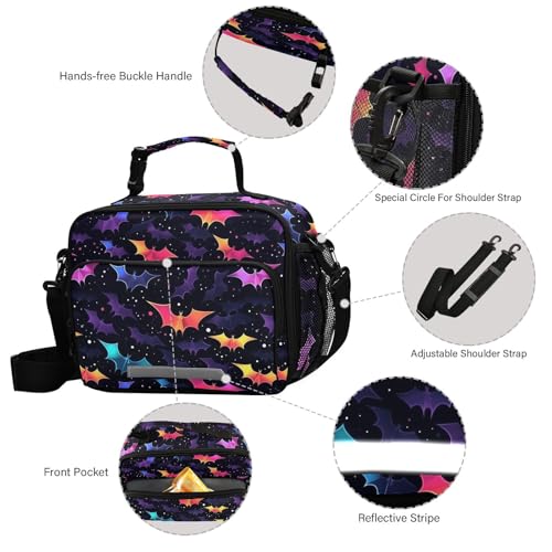 MNSRUU Unisex Insulated Lunch Bag, Bat 12, Fabric, 11"x4.33"x 9.05", Ample Storage Space, Keeps Food Warm, Lightweight, Portable, Suitable for Kids, Friends, Family - color: Bat 12