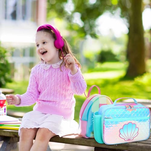 RHCPFOVR Kids Lunch Box for Girls Teens Insulated Lunch Bag Reusable Lunch Tote Kit for School Travel - color: Blue Mermaid Scale