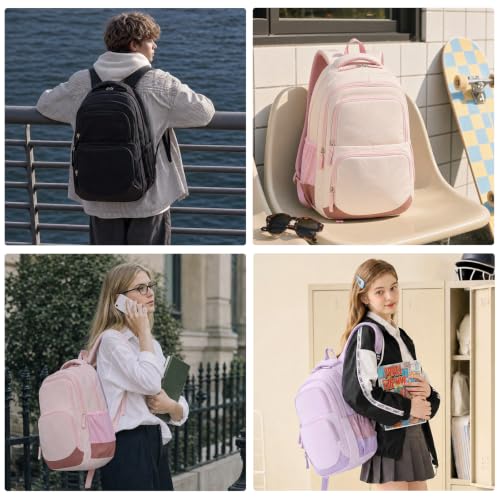 Glodwheat 3Pcs Backpack Set For Girls With Insulated Lunch Bag & Pencil Case, Lightweight Water-Resistant School Bookbag With 11 Compartments / 20L - color: Blush