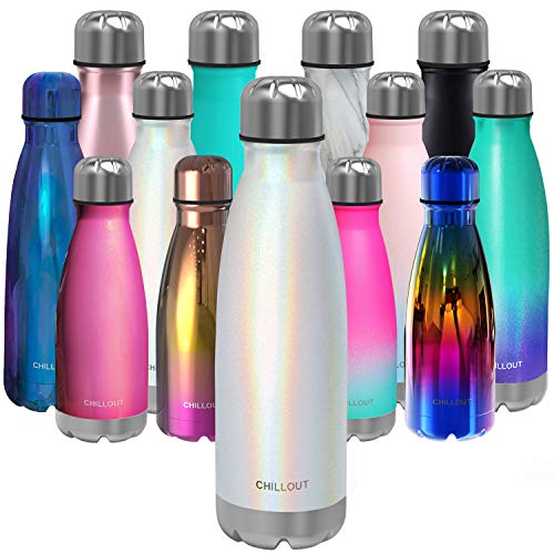 CHILLOUT LIFE Stainless Steel Water Bottle: 17 oz Double Wall Insulated Cola Bottle Shape for Cold and Warm Drinks, BPA Free Metal Sports Bottle - color: Holographic Sparkle, size: 17 Ounces, style: 1 Pack
