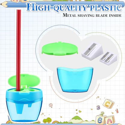 Tenceur 4 Pcs Pencil Sharpeners 3 Hole Jumbo Crayon Sharpeners Handheld Manual Portable Plastic Pencil Sharpener with Lid for Back to School Classroom Office Supplies Class