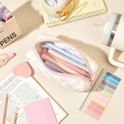 22Pcs Book Annotation Kit Aesthetic Pencil Case with Supplies School Annotation Supplies Gel Pen Transparent Sticky Note Taking Bible Study College Stationery Supplie (Pink Bows) - color: Pink Bows