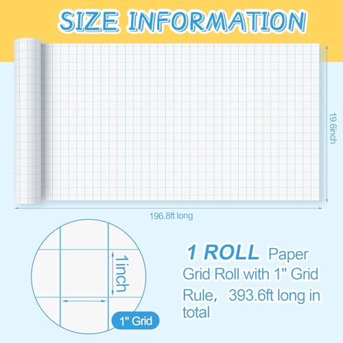 Jetec 1 Roll Large Grid Graph Paper Roll 1" Grid 16.5 Inch x 197ft Sewing Pattern Paper for Drafting Quilting Drawing Sketching Classroom Teaching Supplies Gifts - color: 1'' Grid, size: 16.5 Inch X 197ft