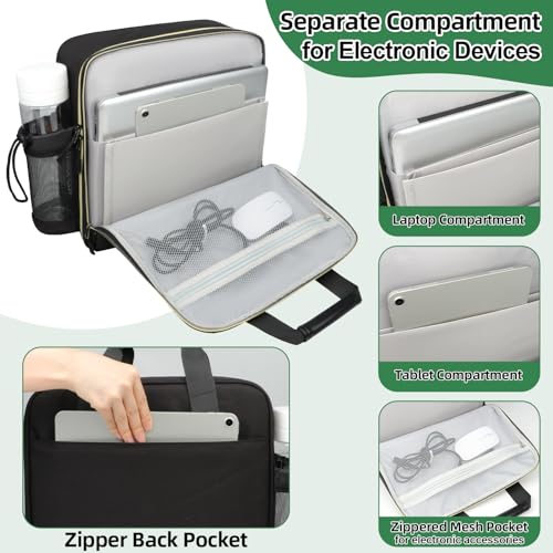 3 Inch D-Ring Zipper Binder Bag for 700 Sheet Capacity& 13 Inch Laptop Compartment, Detachable Zip Up Binder Case with 13 Expanding Pockets Accordion File Organizer for School Office (Black)