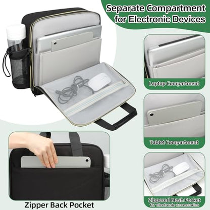 3 Inch D-Ring Zipper Binder Bag for 700 Sheet Capacity& 13 Inch Laptop Compartment, Detachable Zip Up Binder Case with 13 Expanding Pockets Accordion File Organizer for School Office (Black)