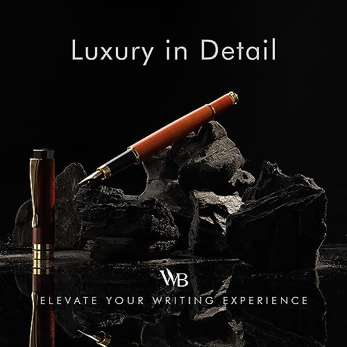 Wordsworth & Black Fountain Pen Set, Luxury Bamboo Wood - Medium Nib, Gift Case; Includes 6 Ink Cartridges, Ink Refill Converter -Journaling, Calligraphy; Drawing, Smooth Writing [Cherry Wood] | Cherry Wood, Gift for Men Women, German Iridium 18K Gilded,