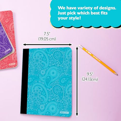BAZIC PRODUCTS Paisley Composition Notebook, College-Ruled, 4 Titles | 100 college-ruled sheets (200 pages), sewn binding, 9.75 x 7.5 in - size: 4-Pack