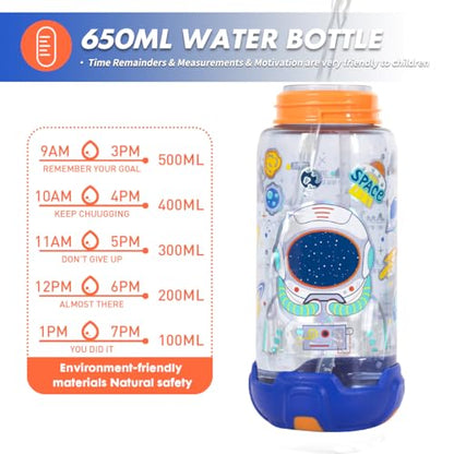 Kids Water Bottle with Straw/Lanyard for School Kids Girls Boys, 22oz BPA Free Child Drinking Water Bottle One-Click-Open Leak-Proof Locking Flip Lid for School Sport Travel - color: H05. Space