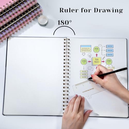 Yoment Bullet Dotted Journal Spiral Notebook 8.5 x 11 A4 Large Dot Grid Notebooks, 100 GSM Thick Dot Paper, Journaling Notebooks for Work School Sketching, A4 Black - color: Black, style: F - Dotted - A4
