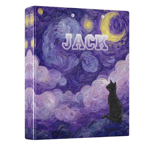 Custom Cat 3 Ring Binder Oil Painting Sky 1.5" Round Ring Binders Personalized Name View Binder with 200 Sheet for School Supplies Women Men Office, 1 Pack - color: Custom Oil Painting Sky Cat
