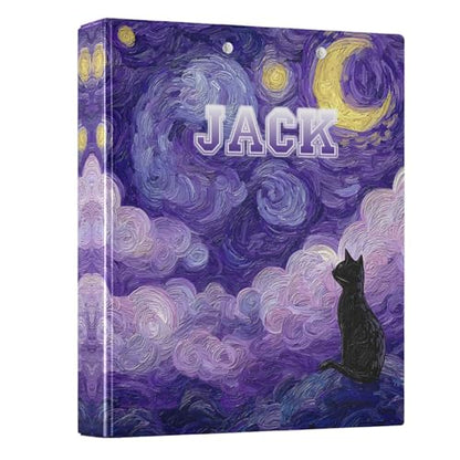 Custom Cat 3 Ring Binder Oil Painting Sky 1.5" Round Ring Binders Personalized Name View Binder with 200 Sheet for School Supplies Women Men Office, 1 Pack - color: Custom Oil Painting Sky Cat