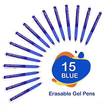 Lineon Erasable Gel Pens, 15 Pack Blue Retractable Erasable Pens Clicker, Fine Point, Make Mistakes Disappear, Blue Ink for School & Office - color: 15 Pack Blue