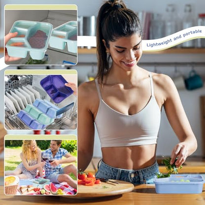 Honeydak 5 Pack Snack Containers 4 Compartment Bento Snack Boxes Reusable Lunchable Containers with Lids Divided Meal Prep Lunch Food Storage Box for School Work Travel(Blue Ombre,Mixed) - color: Blue Ombre, style: Mixed