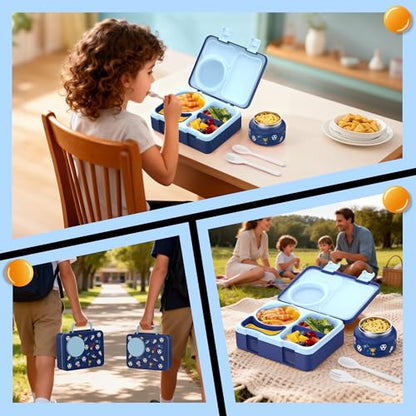 Bento Lunch Box for Kids Adult, Leakproof 3-4 Compartment Bento Box Set with Insulated Food Jar,Water Bottle, Lunch Bag, School Lunch Container for Toddler Teen Girls Boys Ages 3+(Football) - color: Football