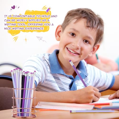 24 Pcs Round Pencils with Eraser 2 HB Cute Pencils Bulk for School Graphite Wood Color Unsharpened Pencil for Drawing Sketching Wedding School Teacher Supplies Student Reward - color: Purple