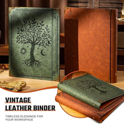Ovesmusl PU Leather 3 Ring Binder Fits 8.5"x11" Letter Size Paper, 1.5 Inch Round Ring Binder Holds 350 Sheets, Notepad Paper Cover Loose Leaf Organizer, Green Tree - color: Green Tree, size: 1.5" Ring